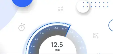 Speedometer next to calculations of running pace, incline, and MPH/Kilometers